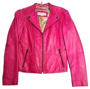 MARC NEW YORK - ANDREW MARC 100% Leather Jacket Vintage Raspberry Size M - Picture 1 of 14