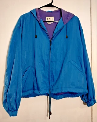 Chaqueta cortavientos impermeable forrada azul para mujer Macy 90s INC de colección YKK cremallera S *NUEVA CON ETIQUETAS Foto 1 de 4