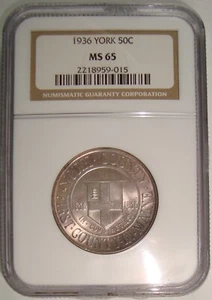 1936 York Commemorative Silver Half Dollar NGC MS65 - Picture 1 of 5
