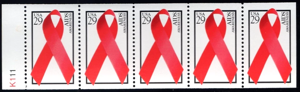 Scott #2806b AIDS Awareness (HIV) BOOKLET Pane of 5 Stamps w/Tab - MNH - Image 1 of 1