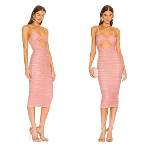 Michael Costello Blush Pink Ruched Cutout Midi Dress XL NWT Cocktail Barbie Core - Picture 1 of 7