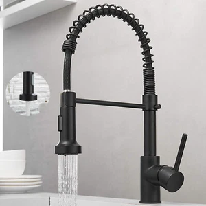 Matt Black Monobloc Kitchen Sink Mixer Tap with Pull Out Hose Spray Single Lever - Picture 1 of 12