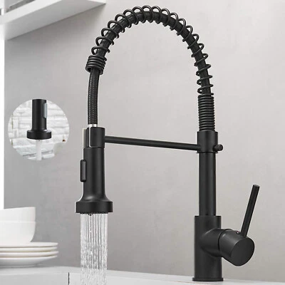 Matt Black Monobloc Kitchen Sink Mixer Tap with Pull Out Hose Spray Single Lever - Image 1 of 4