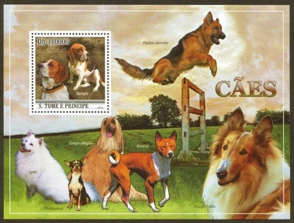 Dogs, Souvenir Sheet, 2010 St. Thomas & Prince Islands, Sc# 2326, SCV: $11.50 - Image 1 of 1