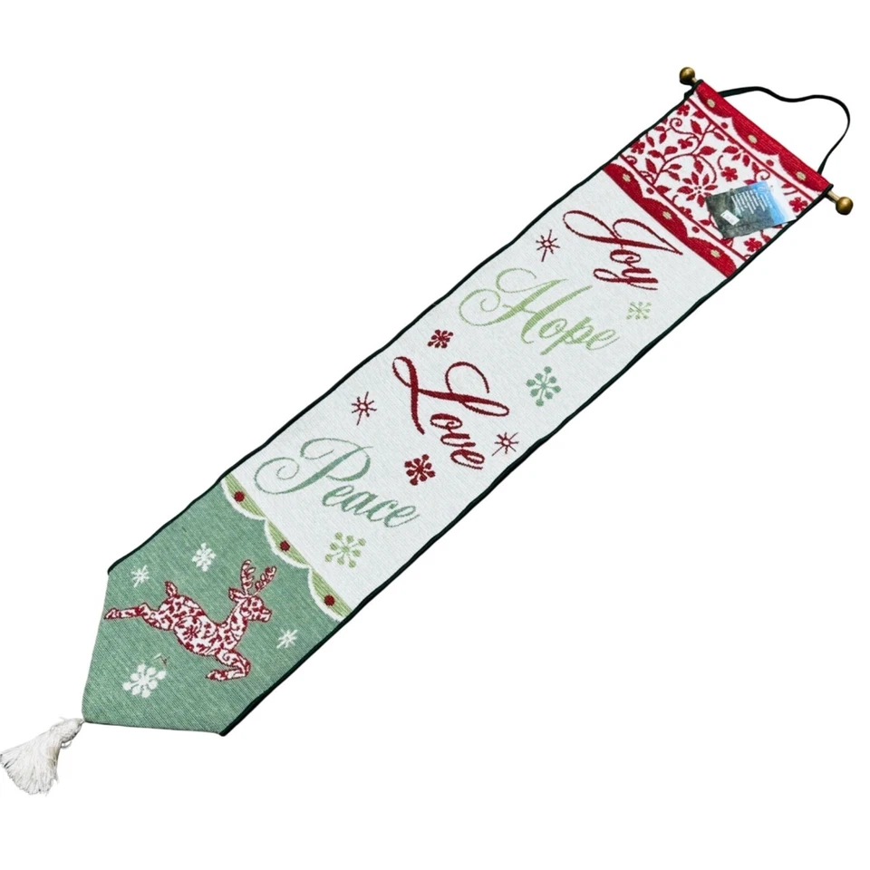 Tis the Season Christmas Joy Hope Love Peace Tapestry Wall Hanging Bellpull - Image 1 of 1