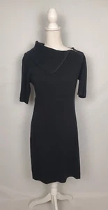 Calvin Klein Black Sweater Dress Asymmetrical Zip Cowl Neck Women's Medium - Picture 1 of 8