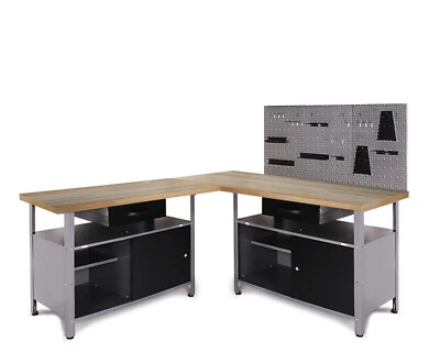 Ondis24 Werkstattset Ecklösung Classic One Werkbank Metall Lochwand Haken Buche - Bild 1 von 4
