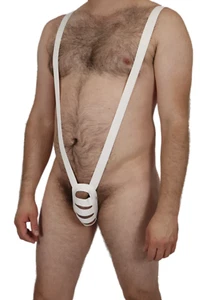 Mens Mankini White Strap costume Sexy Borat - Picture 1 of 1