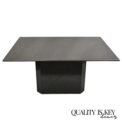 Mesa de comedor rectangular moderna vintage de granito negro con base de pedestal estrecha Foto 1 de 4