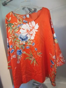 Neu ohne Etikett Damen 3/4 Ärmel seidige Tunika weiche Umrandung Größe 3X geblümt/orange - Bild 1 von 16