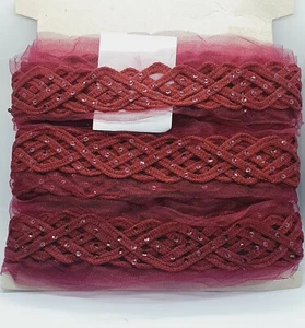 8cm wine maroon sequin net embroidered lace ribbon trimming celtic corded - Picture 1 of 1