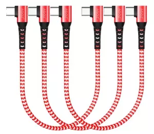 3Pk 1ft 90° RED USB C Short Cable FAST Charge Cord for Samsung S25 S24 A15 ZFold - Picture 1 of 6
