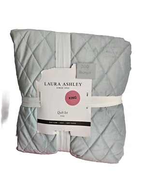 Novo na caixa! Conjunto de 3 colchas Laura Ashley DIAMOND Stitch King Shams algodão maciço macio - Imagem 1 de 4