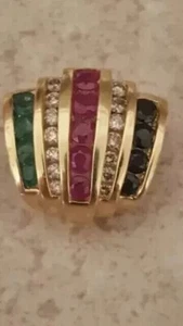 Silver 14K Yellow Gold Plated 2Ct Round Ruby Sapphire Emerald Women's Pendant - Picture 1 of 5