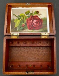 Hand Made Wooden Sewing Box With Round Corners, Spool Holders & Christmas Card