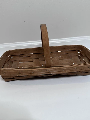 1986 Longaberger Basket With Stationary Handle Length 14.5 Gathering Basket Cover