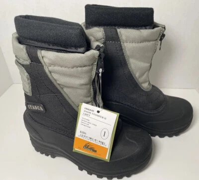 NEW Itasca Size 1 Youth Kids Boys Zip Closure Front Winter Boot Grey Black Foto 1 de 4