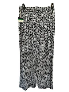 KAARI blaue Damen Hose NEU weites Bein Gr. L schwarz weiß Pull-On Korbgewebe Neu mit Etikett - Bild 1 von 7