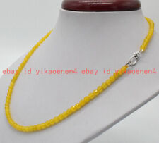 4mm Natural Faceted Yellow Topaz Round Beads Gems Necklace 16-28" Silver Clasp