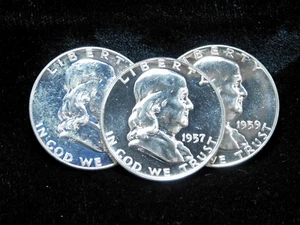 1957, 1959, & 1961 50c Proof Franklin Silver Half Dollars - Picture 1 of 6
