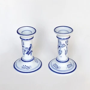 Pair of Dresden Candlesticks Holders Blue and White Porcelain - Picture 1 of 24