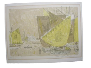 Max Peiffer Watenphul (1896-1976) Segelboote vor Markusplatz Lithografie sign - Picture 1 of 4