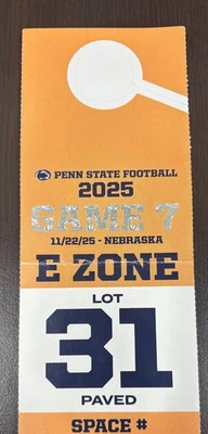 Penn State PSU vs NEBRASKA Football Parking Pass 22/11/25 Pavimentado Lote 31  - Imagem 1 de 3