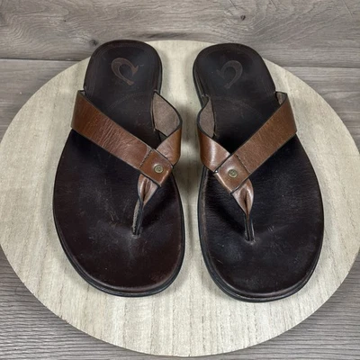 Olukai Kapua Brown Leather Sandals Flip Flop Beach Thong / Y-Strap Mens Size 13 - Image 1 of 4