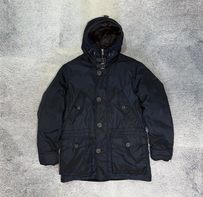 Hackett London Arctic Parka Mens Size M Navy Down Jacket Faux Fur Hood Warm Coat - Image 1 of 4