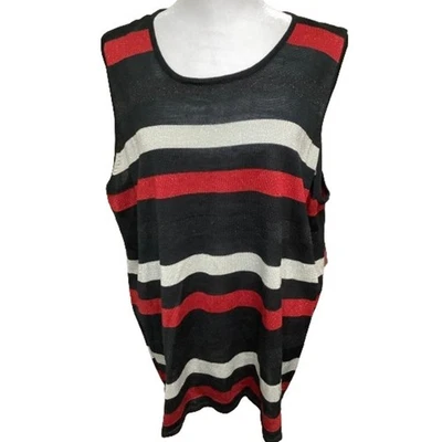 Maggie Barnes Black Red Silver Women's Vest 1X Striped, Sleeveless, Shimmering - Image 1 of 4