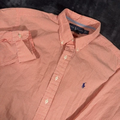 Camisa Ralph Lauren Para Hombre Grande Naranja Abotonada Ajuste Personalizado Guinga Popelín Cuadros Foto 1 de 4