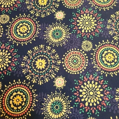 Sunflowers Pumpkins Harvest Gold Fabric Wilmington Gold Medallions on Black 2 yd - Image 1 of 4