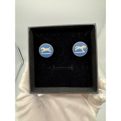 Vintage Wedgwood Horse Round Cufflinks Gold Tone Blue White Horse jasperware - Image 1 of 4