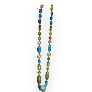 Murano Halskette Glasprägung Blau Goldfolie 20 Zoll Venezianisch Venedig - Bild 1 von 13