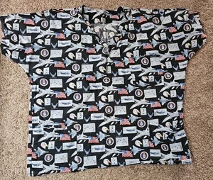 Homemade U.S. Air Force Print Size 2XL Scrub Top 3 Pockets Planes Eagle Emb - Picture 1 of 2