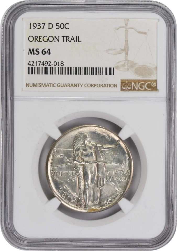 Oregon Commemorative Silver Half Dollar 1937-D MS64 NGC - Image 1 of 2