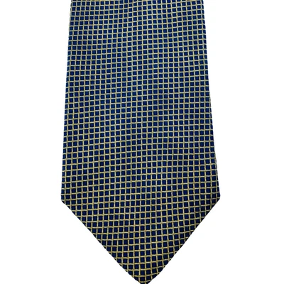 Corbata de seda BROOKS BROTHERS diseñador jacquard geométrico dorado/azul a cuadros usada en excelente estado0004 Foto 1 de 4