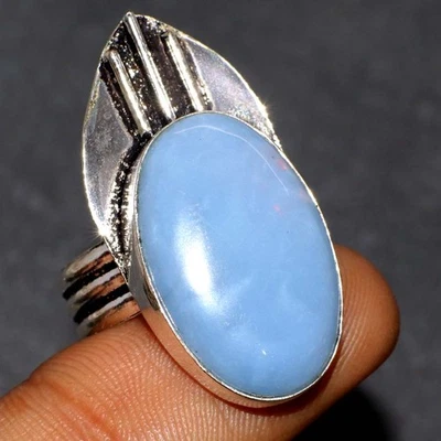 Anillo Owhyee Azul Ópalo 925 Chapado en Plata Hecho a Mano EE. UU. 10 Mujeres Joyería GW Foto 1 de 3