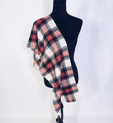 100% шерстяной винтажный шарф в клетку с бахромой Zephyr сделано в США - Изображение 1 из 4