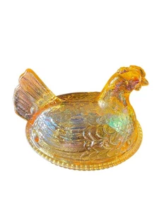 Vintage Imperial Glass Hen On A Nest Sunshine Yellow Carnival Candy Dish 4.5" - Picture 1 of 10