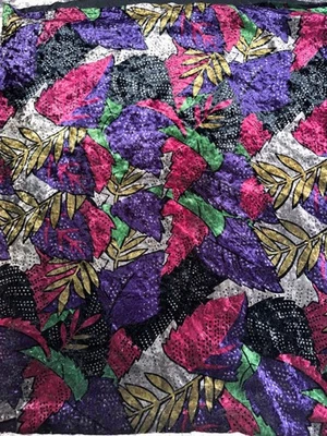 Crush velvet Bright Royal Color fabric abstract leaf pattern 140"x46" 3.88 yd - Image 1 of 4