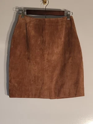 Hugo Buscati Colección Falda Mujer 6 Marrón Gamuza Mini Cremallera Trasera y Abertura Foto 1 de 4