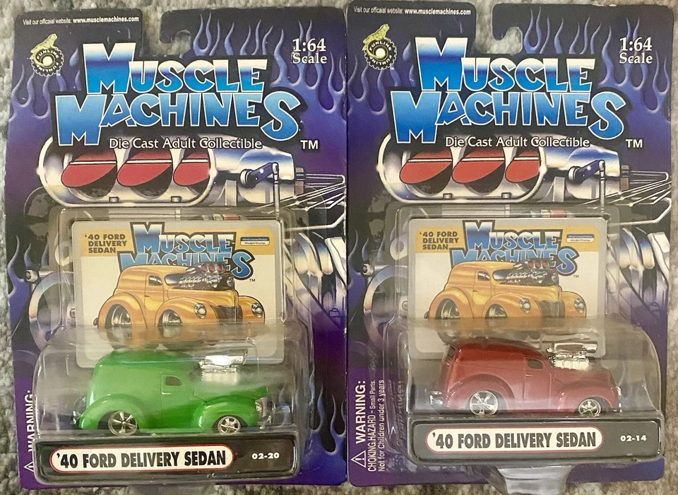 Muscle Machine 40 Ford Delivery Sedan X2 Red & Green 1:64 Scale Diecast NIB - Image 1 of 2