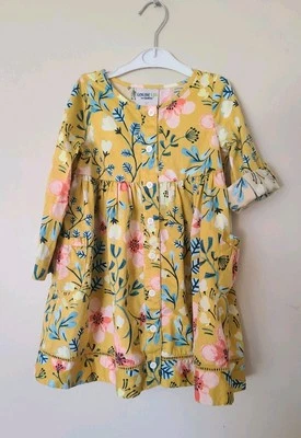 Vestido floral Oshkosh para niña talla 3T amarillo mostaza manga enrollable Shabby Chic Foto 1 de 4