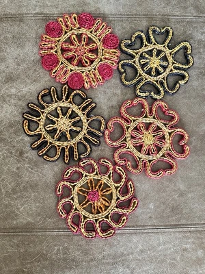 5 Vtg Wicker Straw Trivets Hot Pad Woven Rattan Pot Holder Boho Wall Decor - Image 1 of 4