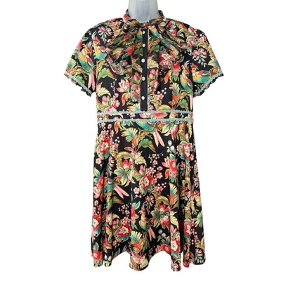 Dalia MacPhee Whimsigoth Fairy Floral Bird Print Bow Tie Fit & Flare Dress XL - Image 1 of 4