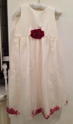 Robe Petite Fille D’honneur Mariage Blanche 10 Ans Avec Pétales Rouges - Photo 1/4