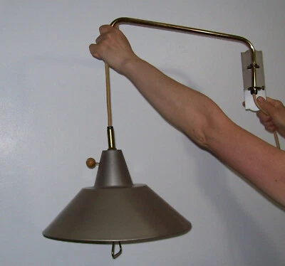 Vintage Mid Century ATOMIC UFO Lamp, Weighted Pull Down Swing Arm Wall Mount - Image 1 of 4