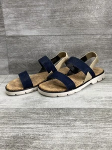 Donald Pliner Cork Strap Flat Sandals HP Hollie 60 Leather Blue Shimmer Denim 11 - Picture 1 of 12