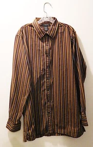 J. Ferrar XTL/XLG (17-17 1/2) Brown & Gold Striped Dress Shirt - 100% Cotton - Picture 1 of 6